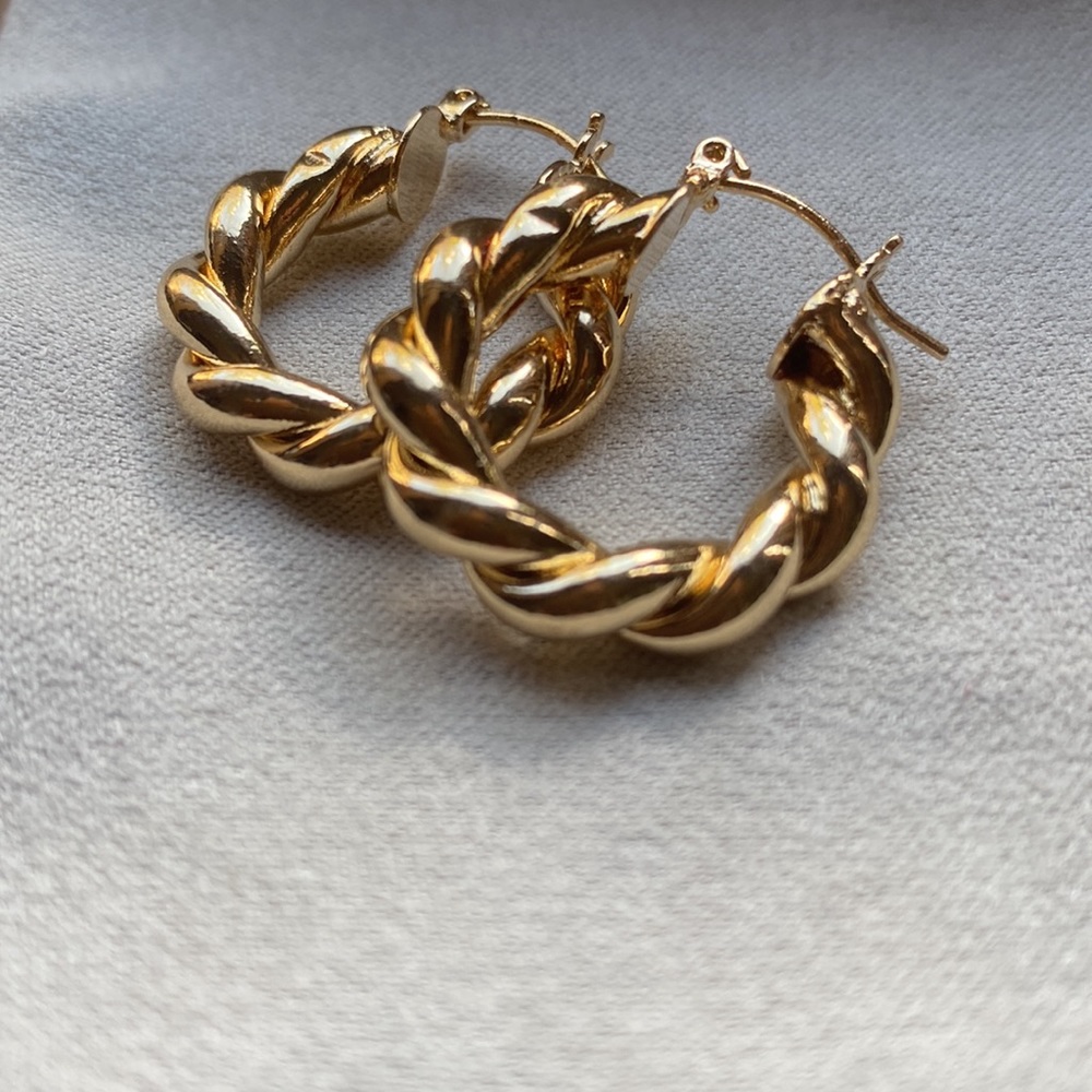 Gold Twisted Hoops - Picture 2 of 5
